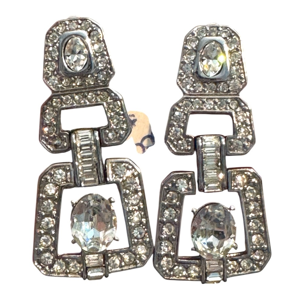 Elegant Vintage Crystal Rhinestone Silver Crystal Drop Earrings